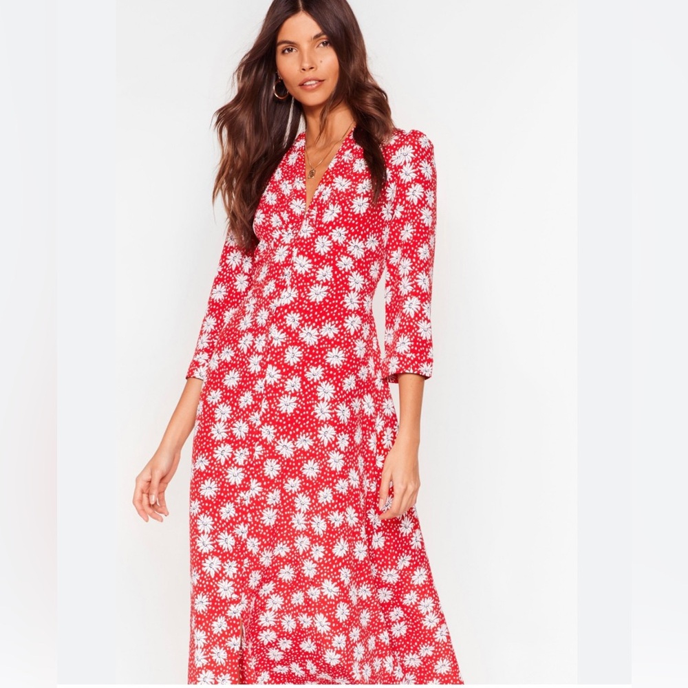 Red floral Zara dress with long sleeves